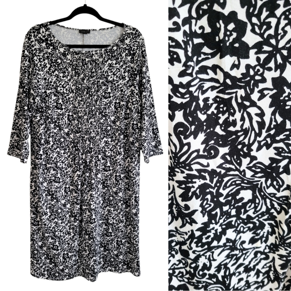 J. Jill Wearever Collection Black and White Floral Pleated Dress sz 1X Plus Size